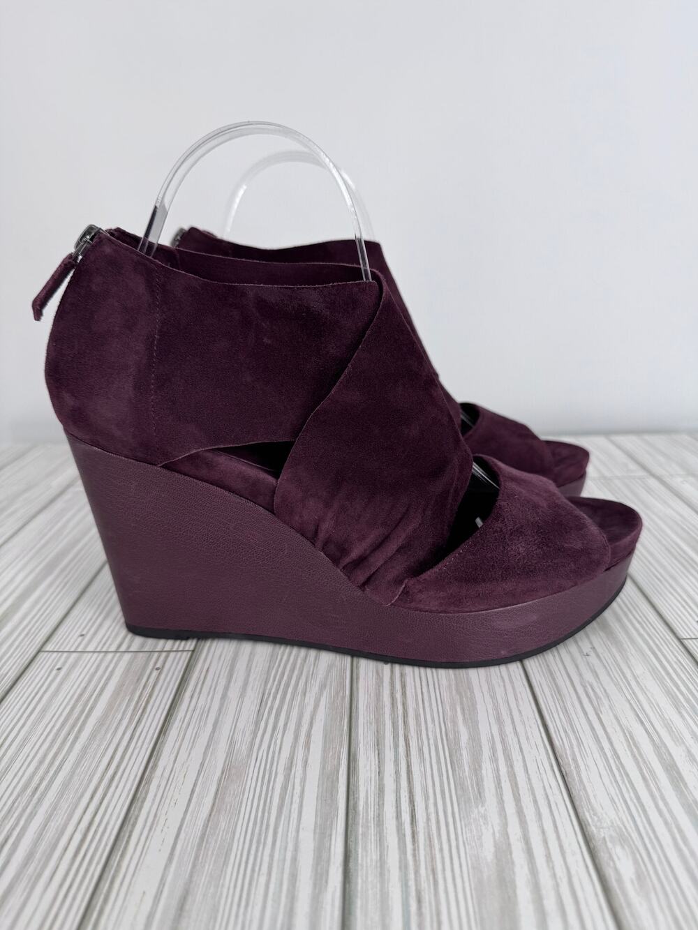 Eileen Fisher sandals women's 9 wedge platform back zip draped open toe purple